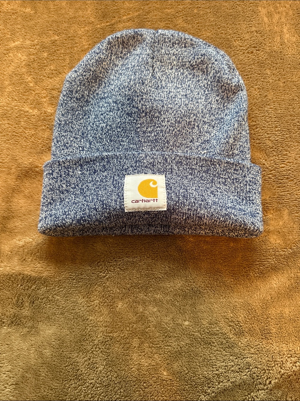 Carhartt Marled Blue Fold-Over Knit Beanie with Logo Patch